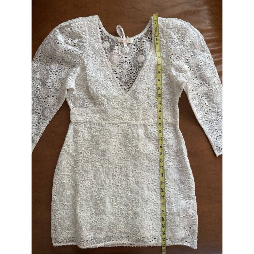 LoveShackFancy Faye White Lace Puff Sleeve Mini Dress Size 6 NWT - Picture 9 of 11